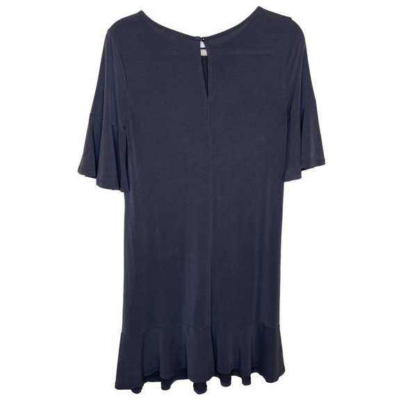 Anthropologie Charcoal Keyhole Ruffle Hem Dress, S Petite - Picture 2 of 9